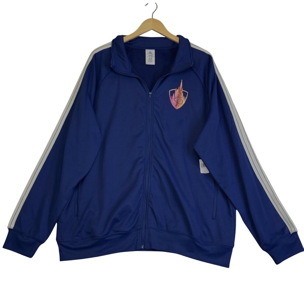 Disney Blue 50th Anniversary Track Jacket Zip WDW Metallic Castle Size XXL NEW!